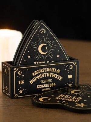 Black Talking Board Planchette Coaster Set - Spiritual Home Decor