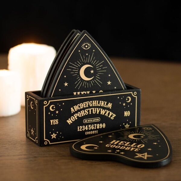 Black Talking Board Planchette Coaster Set - Spiritual Home Decor