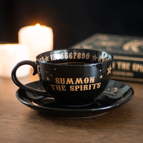 Black Talking Board Teacup and Saucer - Witchcraft Ritual
