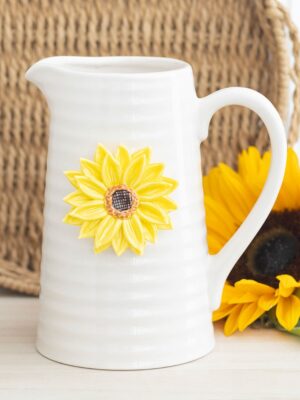 Hello Sunshine Ceramic Flower Jug with 3D Sunflower - Spiritual Home Decor
