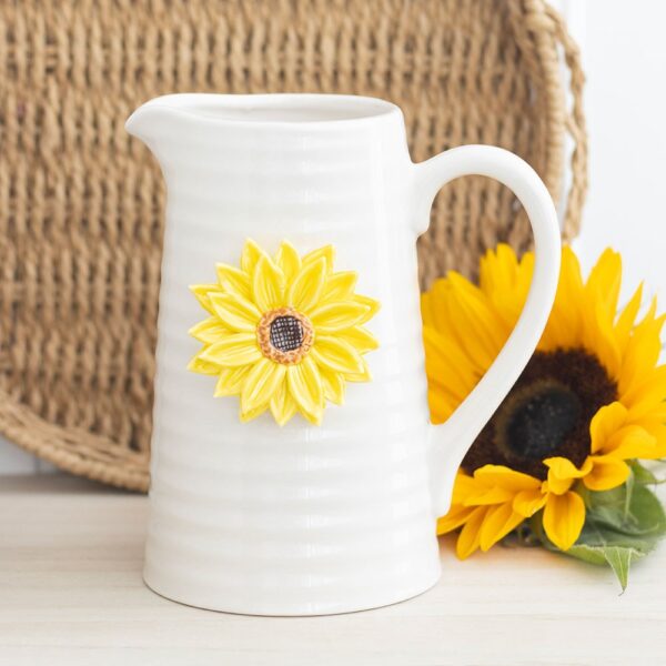 Hello Sunshine Ceramic Flower Jug with 3D Sunflower - Spiritual Home Decor