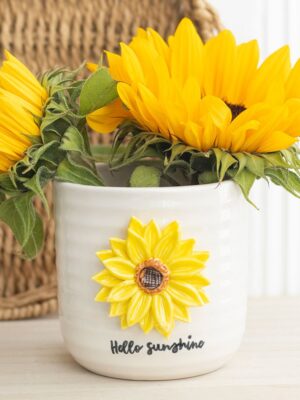 Hello Sunshine Plant Pot with 3D Sunflower - Spiritual Home Decor