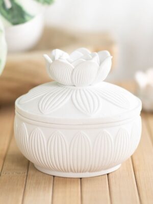 White Lotus Flower Trinket Box - Meditation Decor