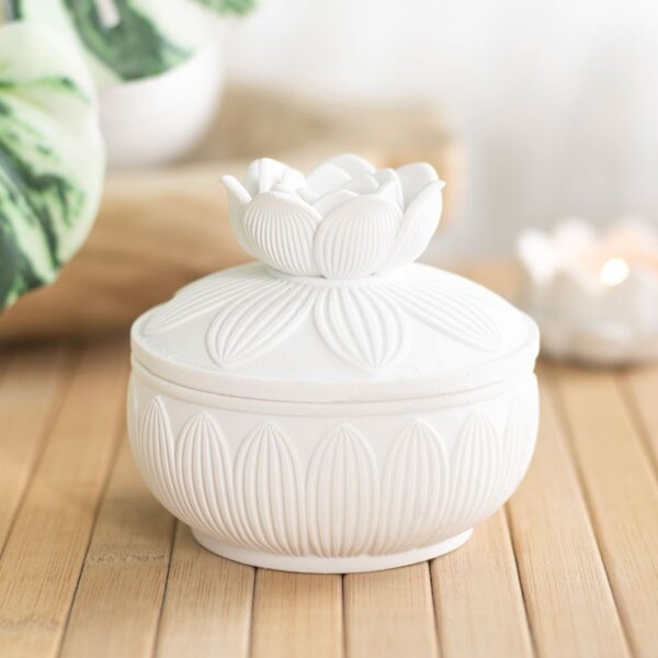 White Lotus Flower Trinket Box - Meditation Decor