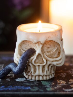 Skull Tealight Holder with Snake - Spiritual Home Decor