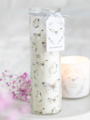 White Butterfly Print Vanilla Tube Candle - Aromatherapy