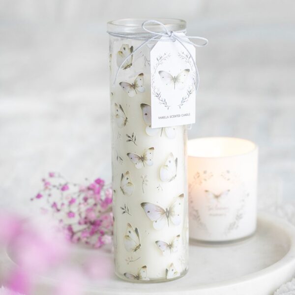 WH_46826.jpg White Butterfly Print Vanilla Tube Candle - Aromatherapy
