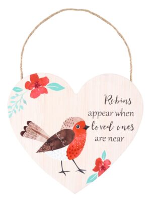 Loved Ones Winter Robin Hanging Heart Sign - Spiritual Home Decor