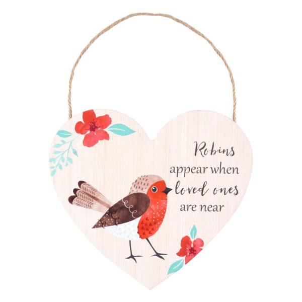 Loved Ones Winter Robin Hanging Heart Sign - Spiritual Home Decor