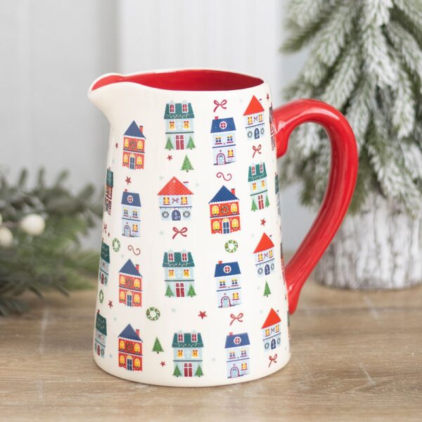 Christmas Street Print Ceramic Flower Jug - Spiritual Home Decor